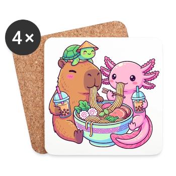 Kawaii Ramen Boba Freunde Capybara Axolotl Schildkröte - Untersetzer (4er-Set) - Weiß - Vorne