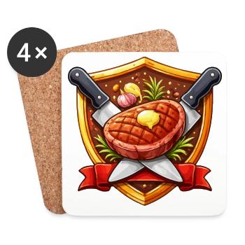 Grillsteak Schildmotiv - Untersetzer (4er-Set) - Weiß - Vorne