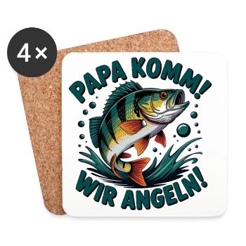 Papa Komm Wir Angeln Fischmotiv - Untersetzer (4er-Set) - Weiß - Vorne