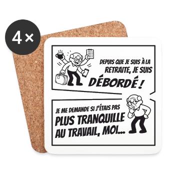 Retraité Surbooké (texte noir) - Dessous de verre (lot de 4) - blanc - Devant
