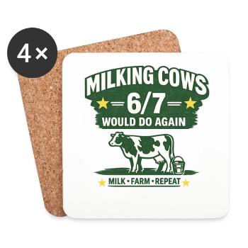 Milking Cows 6/7 Farmer Humor Bauernhof Shirt - Untersetzer (4er-Set) - Weiß - Vorne