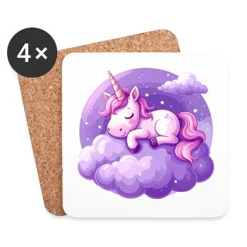 Pink unicorn sleeping on a purple cloud - Coasters (set of 4) - white - Front
