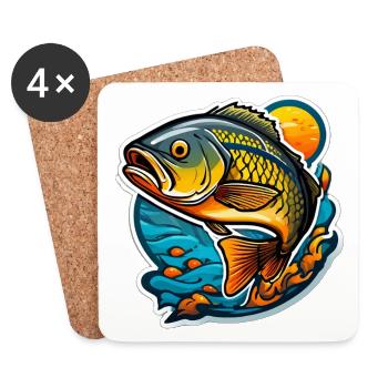 Blazing Koi on Wave and Sun - Coasters (set of 4) - white - Front