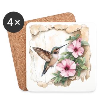 Hummingbird with flowers - Coasters (set of 4) - white - Front