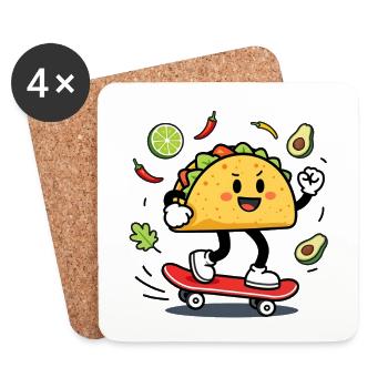 Taco Skate Pop Kawaii - Untersetzer (4er-Set) - Weiß - Vorne