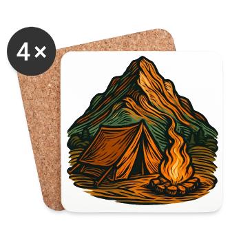 Mountain camping around the campfire - Coasters (set of 4) - white - Front