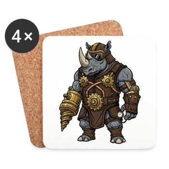 Rhinoceros Steampunk Bohrmechanik-Rüstung - Untersetzer (4er-Set) - Weiß - Vorne