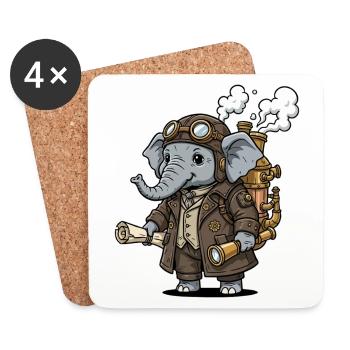 Elephant Explorer Steampunk Steampunk Retro - Untersetzer (4er-Set) - Weiß - Vorne