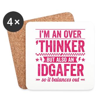 Overthinker & IDGAF – lustiger Spruch für Overthin - Untersetzer (4er-Set) - Weiß - Vorne