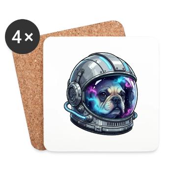 Chien astronaute Frenchie Space - Dessous de verre (lot de 4) - blanc - Devant