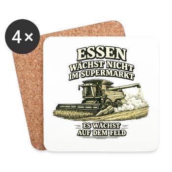 Essen wächst nicht im Supermarkt Mähdrescher Motiv - Untersetzer (4er-Set) - Weiß - Vorne