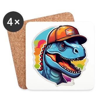Dinosaur Rainbow Cap - Coasters (set of 4) - white - Front
