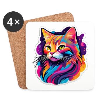 Regenbogen-Helle Katze - Untersetzer (4er-Set) - Weiß - Vorne