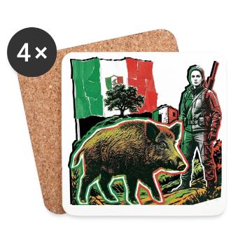 Wild Boar Huntress Italy Flag Italian - Coasters (set of 4) - white - Front