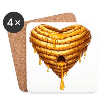 Herz Bienenkorb mit Honig Illustration  - Untersetzer (4er-Set) - Weiß - Vorne