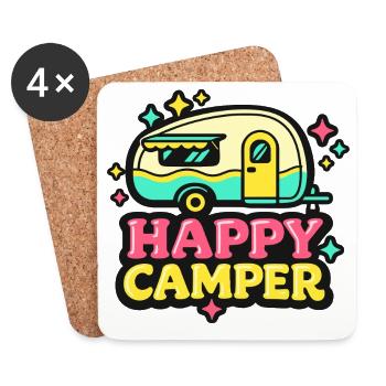 Happy Camper Pastel Caravan Illustration - Coasters (set of 4) - white - Front