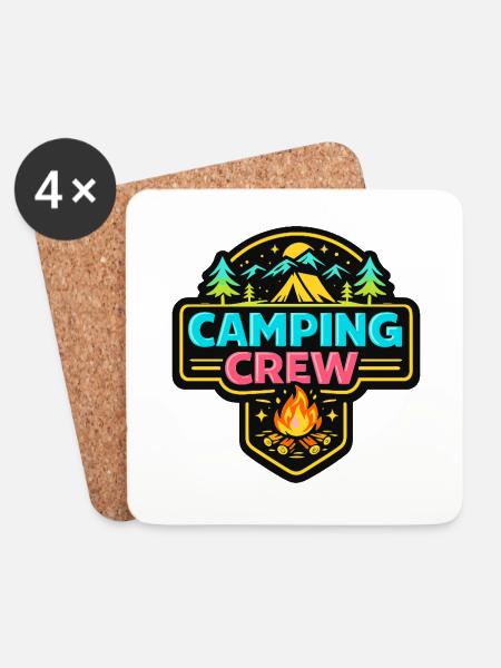 Camping Crew Abzeichen Neon - Untersetzer (4er-Set) - Weiß