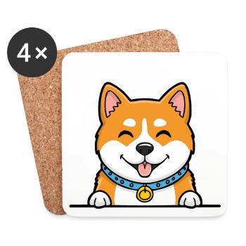 Akita Inu (portrait/bande dessinée) - Dessous de verre (lot de 4) - blanc - Devant