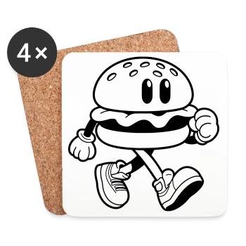 Funny burger running cartoon fast food - Coasters (set of 4) - white - Front