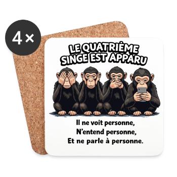 Le 4ème singe – humour smartphone - Dessous de verre (lot de 4) - blanc - Devant