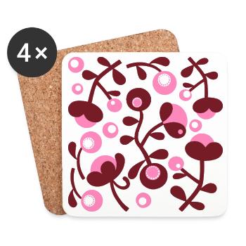 Pivoines abstraites L Sorbet Rose Berry Rouge Blanc - Dessous de verre (lot de 4) - blanc - Devant