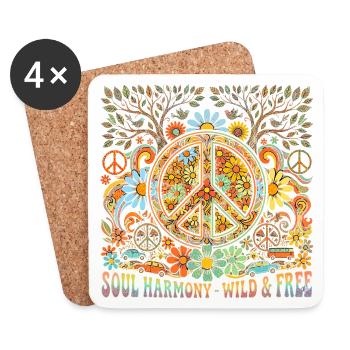 Paix, Amour, Harmonie, années 60 - Dessous de verre (lot de 4) - blanc - Devant