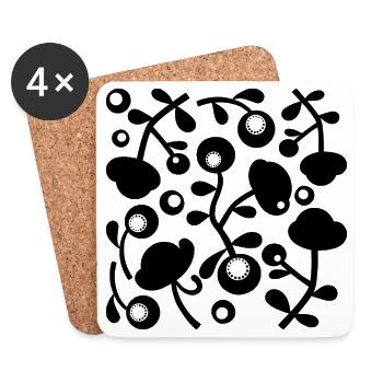Abstract Peonies L Black Transparent - Coasters (set of 4) - white - Front