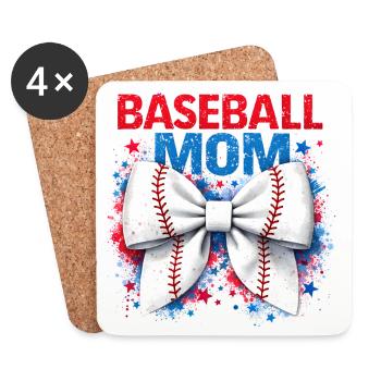 Vibrant Baseball Bow Mom Cute Game Day Aesthetic - Coasters (set of 4) - white - Front
