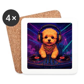 Maltipoo DJ: Cute Dog with Headphones & Neon - Coasters (set of 4) - white - Front