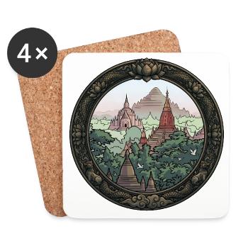 Dschungel Tempel Rundbild - Untersetzer (4er-Set) - Weiß - Vorne