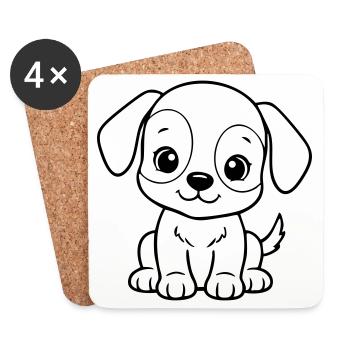 Süßes Baby-Hund – Schwarz-weißer Welpe - Untersetzer (4er-Set) - Weiß - Vorne