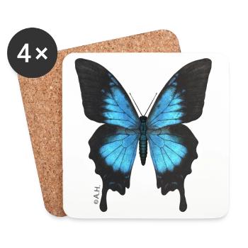 Blue Butterfly Neon Wings - Coasters (set of 4) - white - Front