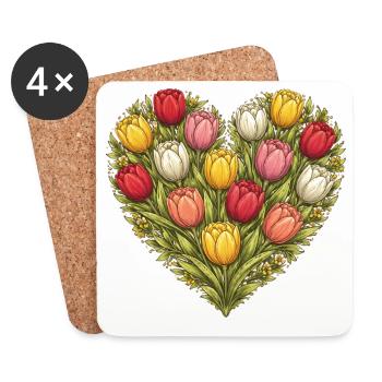 Tulpenherzstrauß - Untersetzer (4er-Set) - Weiß - Vorne