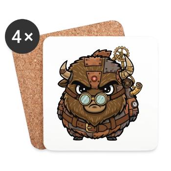 Bison Steampunk Cyborg Rüstungsräder - Untersetzer (4er-Set) - Weiß - Vorne