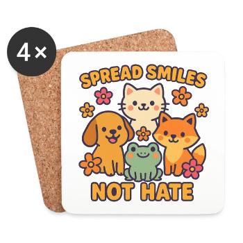 Spread Smiles Not Hate – Niedliche Tierfreunde - Untersetzer (4er-Set) - Weiß - Vorne
