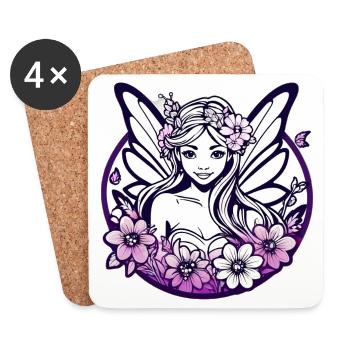 Lila, florales Feen-T-Shirt, Fantasy-Chic-Kunstdesign, - Untersetzer (4er-Set) - Weiß - Vorne