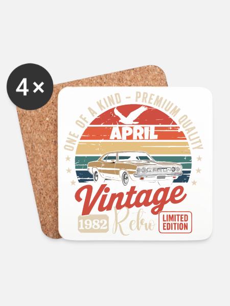 44 Jahre April 1982 Vintage-Retro-Geburtstagsgeschenk - Untersetzer (4er-Set) - Weiß