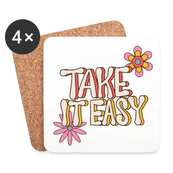 Take It Easy – Retro Flower Power 70s - Coasters (set of 4) - white - Front