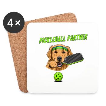 Pickleball Dog Golden Retriever - Coasters (set of 4) - white - Front