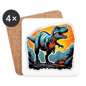 T-Rex au coucher soleil sur montagnes - Dessous de verre (lot de 4) - blanc - Devant