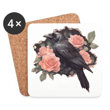 Raven with roses - Coasters (set of 4) - white - Front