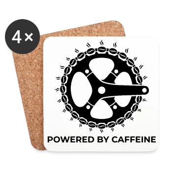 "Powered by Caffeine" Fahrradkurbel mit Kaffeebohne - Untersetzer (4er-Set) - Weiß - Vorne