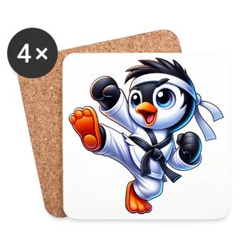Mignons Penguin Karate Kick Arts Martiaux - Dessous de verre (lot de 4) - blanc - Devant