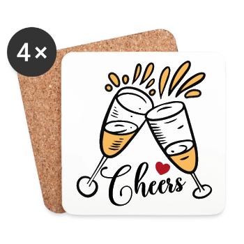 Cheers Sektgläser Anstoßen mit Herz - Untersetzer (4er-Set) - Weiß - Vorne