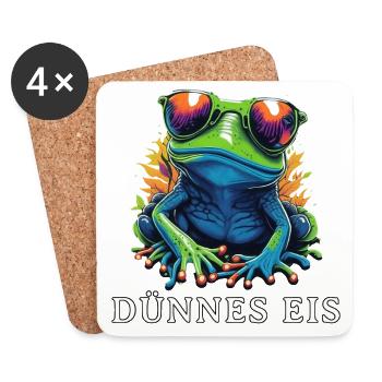Dünnes Eis Frosch PopArt Shirt - Untersetzer (4er-Set) - Weiß - Vorne