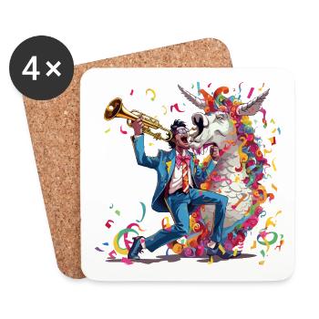 Trompettiste et Licorne Arc-en-ciel - Dessous de verre (lot de 4) - blanc - Devant