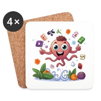 Kunterbunter Obst-Tintenfisch - Untersetzer (4er-Set) - Weiß - Vorne