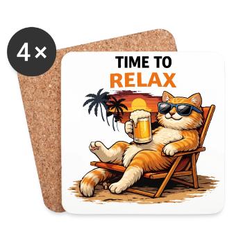 Chat relaxant au coucher de soleil avec de la bière - Dessous de verre (lot de 4) - blanc - Devant