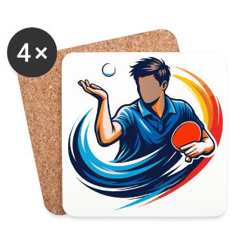 Joueur de ping-pong avec une chemise de service de tennis de table - Dessous de verre (lot de 4) - blanc - Devant