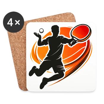 Joueur de ping-pong avec une chemise de service de tennis de table - Dessous de verre (lot de 4) - blanc - Devant